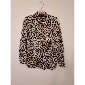 Jones New York Woman Cotton Long Sleeve Animal Print Blouse Plus Size 1X